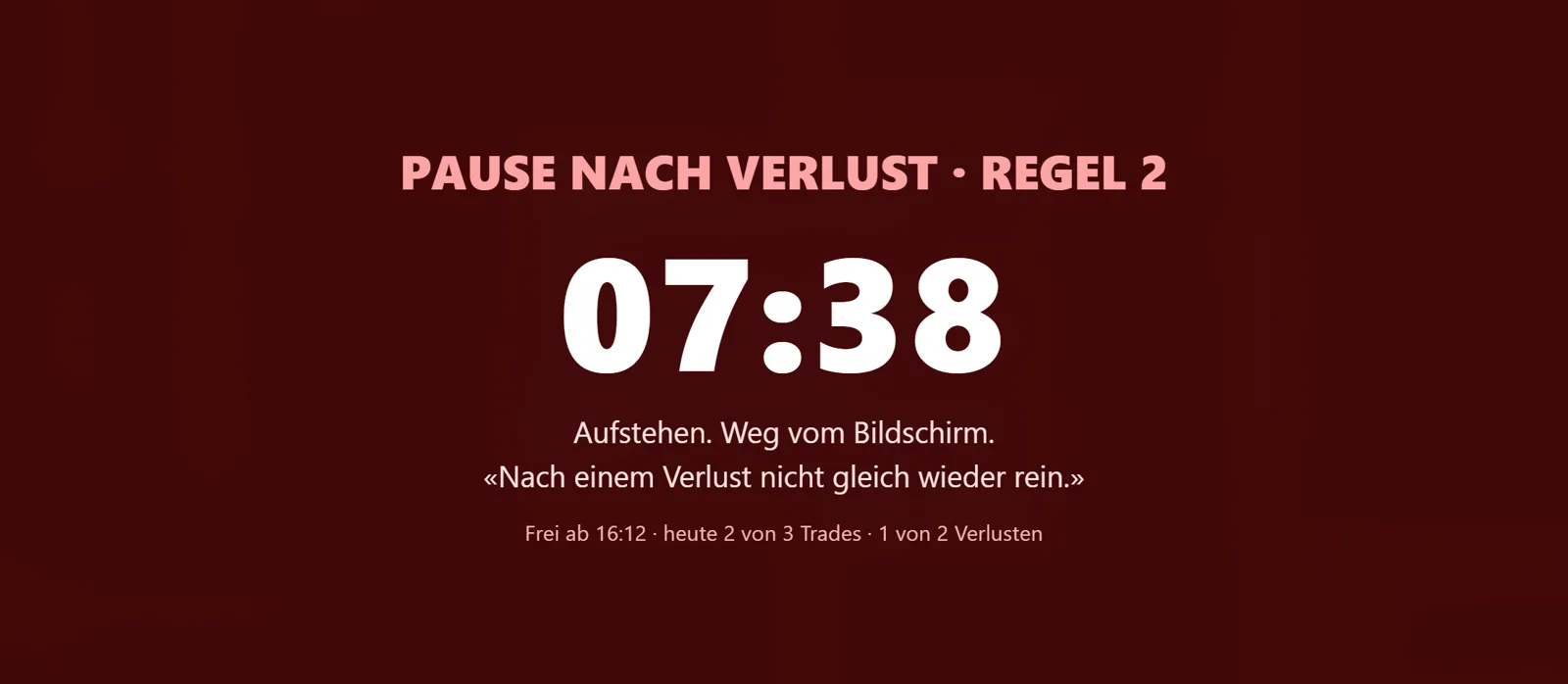 Rote Pause-Sperre im Cockpit nach einem Verlust, mit Countdown